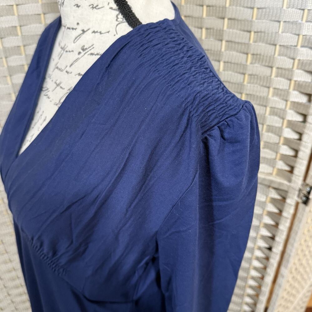 Quince V-neck Long Sleeve Midi Dress Size L Navy Soft Tensel Knit Pockets NEW - Picture 5 of 10